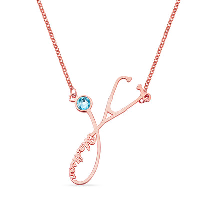 Personalized Stethoscope Name Necklace with Birthstone