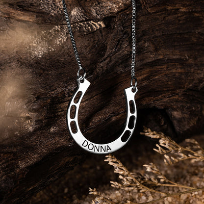 Personalized Horseshoes Name Necklace - Sterling Silver