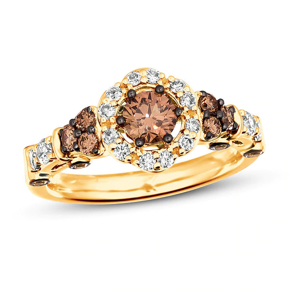Two-Tone Gemstone Flower Shaped Ring - Gold