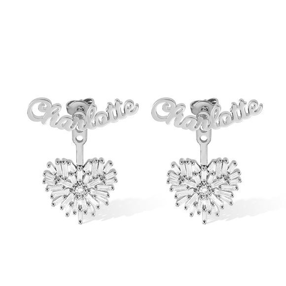 Personalized Name Heart Earrings Sterling Silver 925