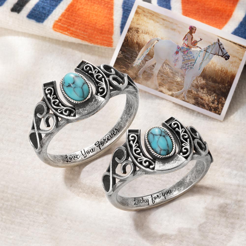 Custom Horse Shoes Turquoise Ring Sterling Silver 925