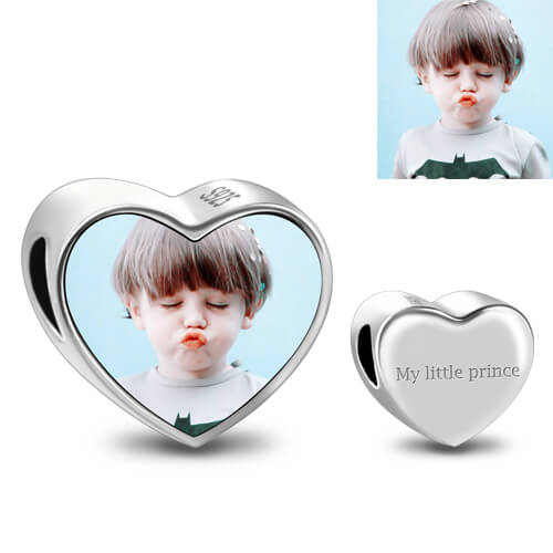 Custom Engravable Heart Kid Photo Charm Sterling Silver