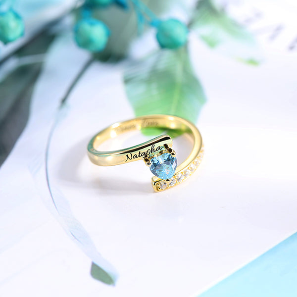 Engraved One Heart Birthstone Ring in Silver