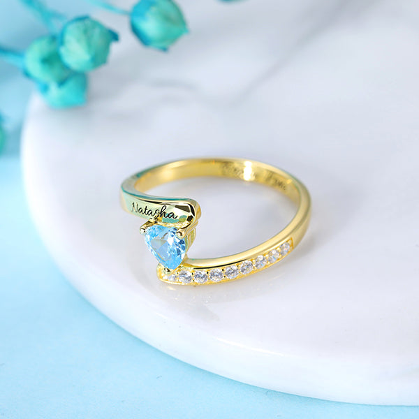 Engraved One Heart Birthstone Ring in Silver