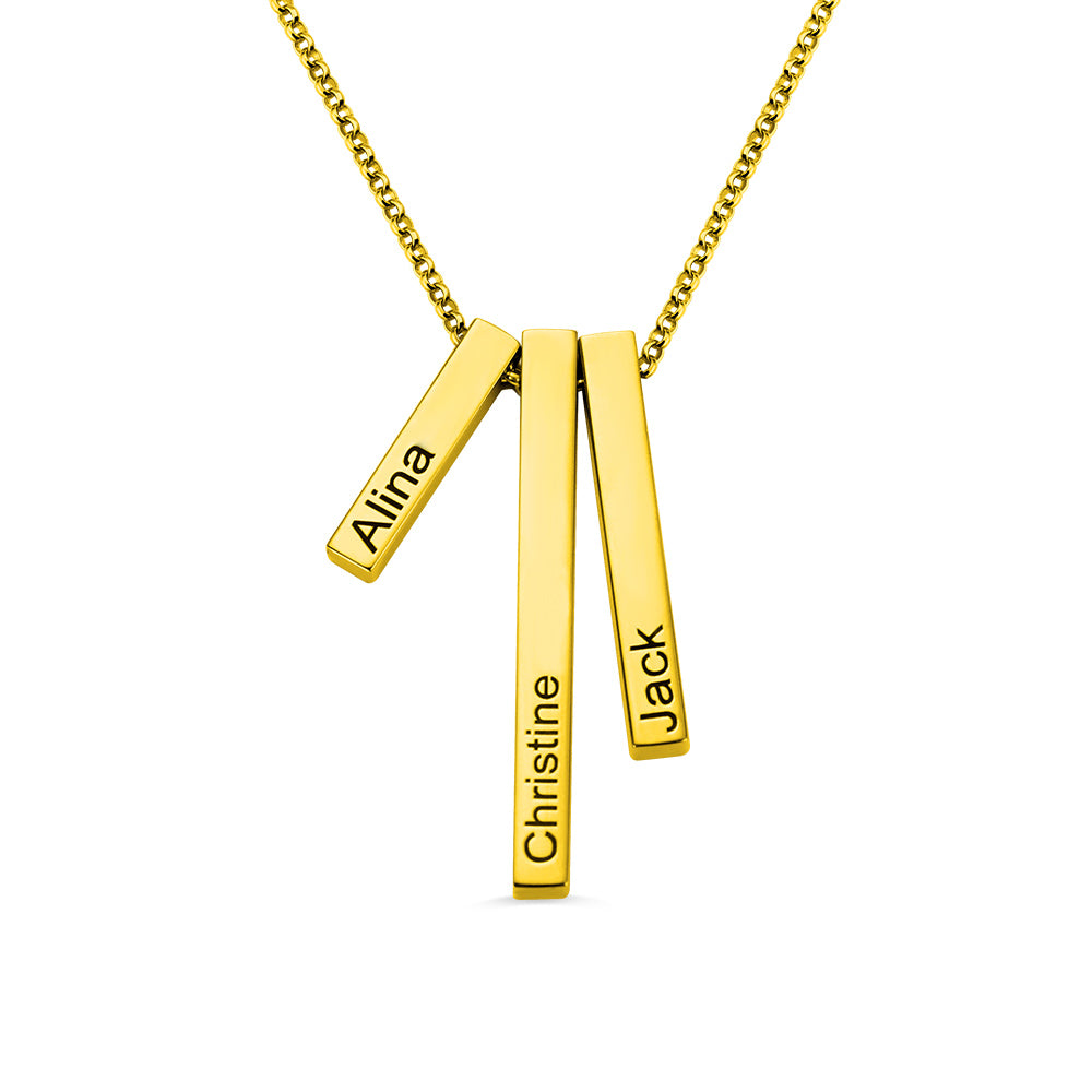 Engraved Triple 3D Vertical Bar Necklace Stainless Steel