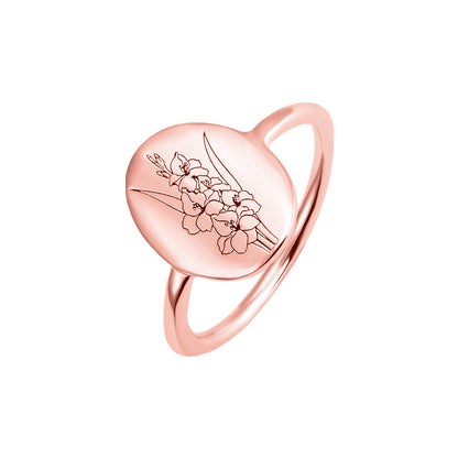 Personalized Birth Flower Ring With Engraving