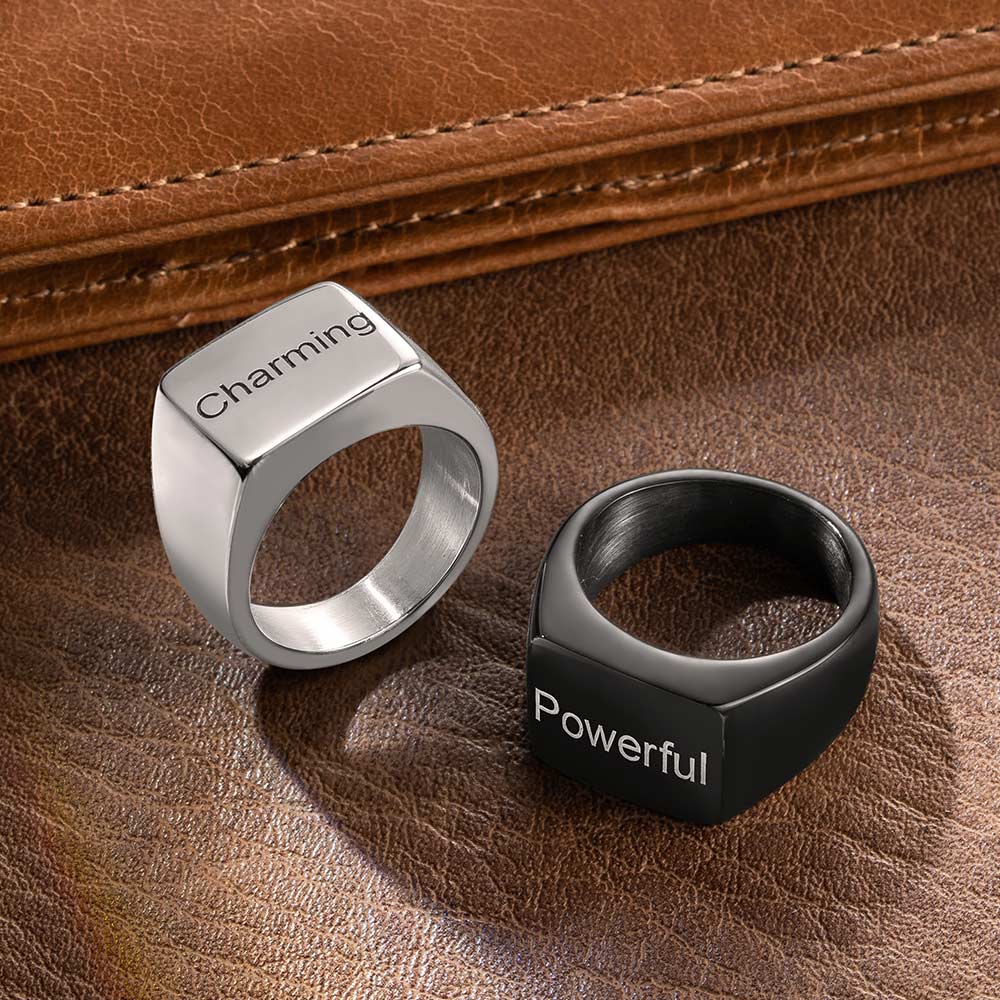 Men's Engraved Ring Stainless Steel Promise Rings Rectangular Style