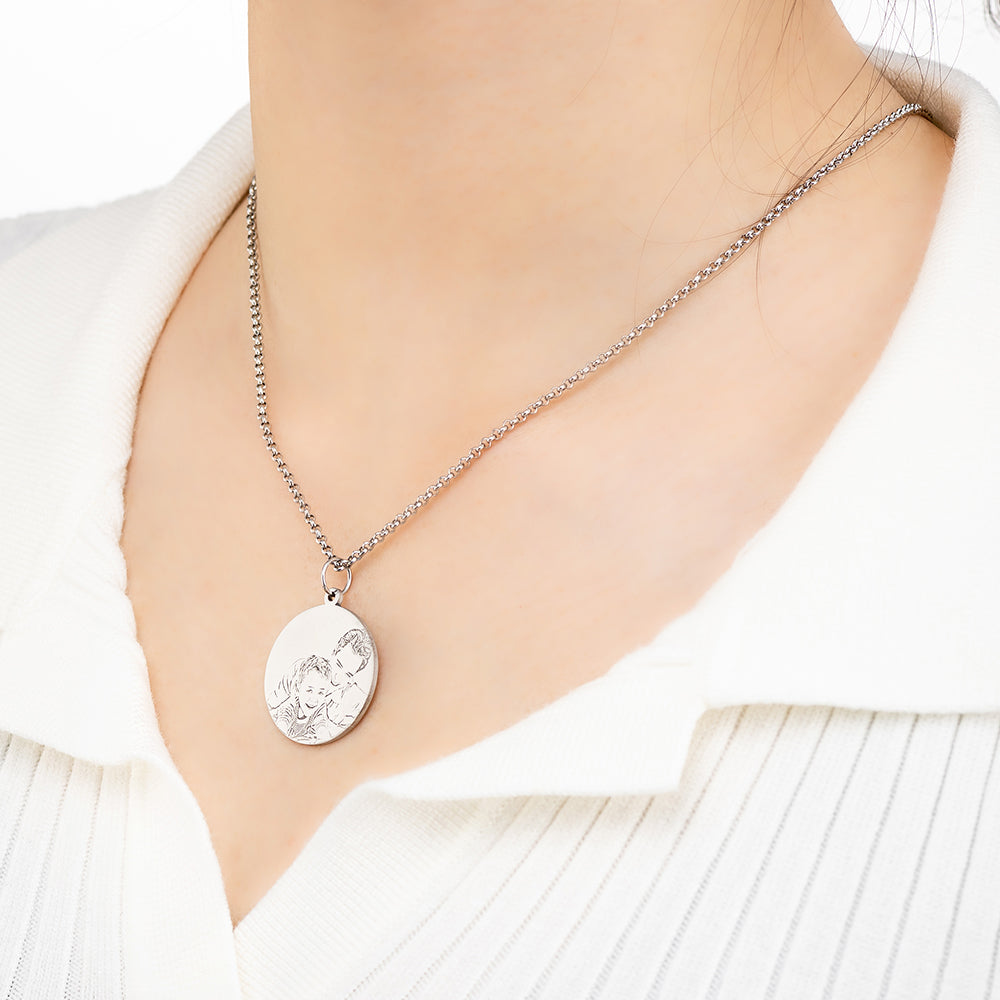 Personalized Photo Engraved Necklace Stainless Steel