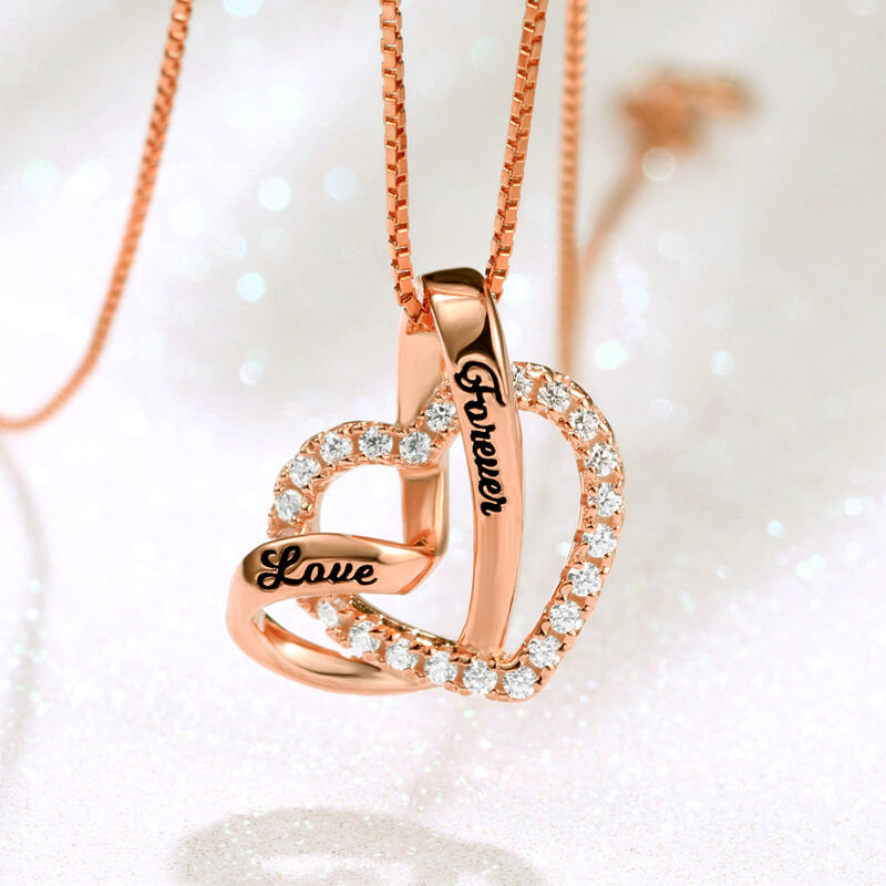 "Love Forever" Heart In Heart Necklace Sterling Silver