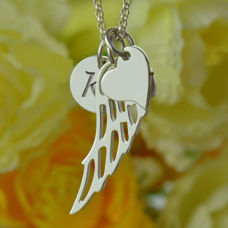 Personalized Angel Wing Necklace in Sterling Silver