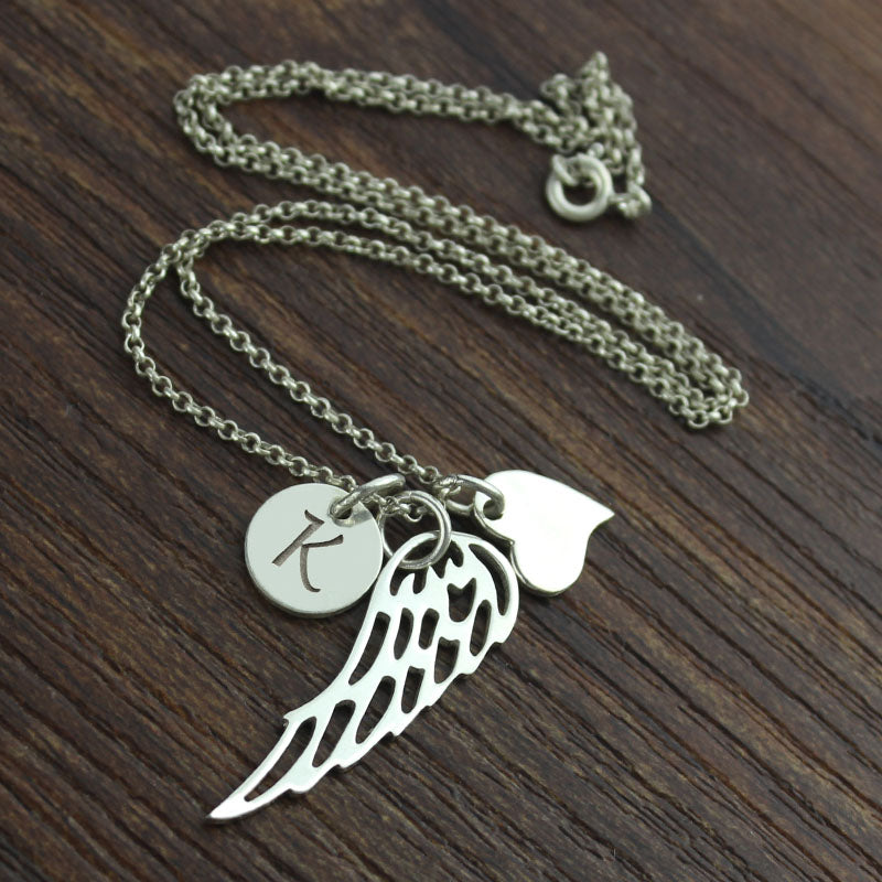Personalized Angel Wing Necklace in Sterling Silver