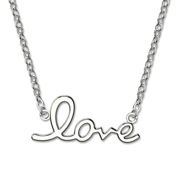 Sterling Silver 925 "Love" Word Pendant Necklace for Her