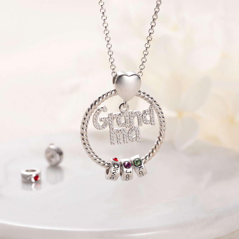 Personalized Name and Birthstone Family Necklace-Grandma