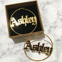 Personalized Name Hoop Earrings - Old English Text