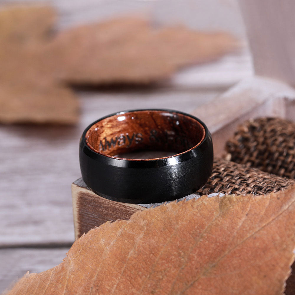 Engraved Black Ironwood Ring With Ring Box