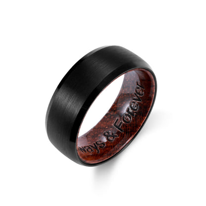 Engraved Black Ironwood Ring With Ring Box