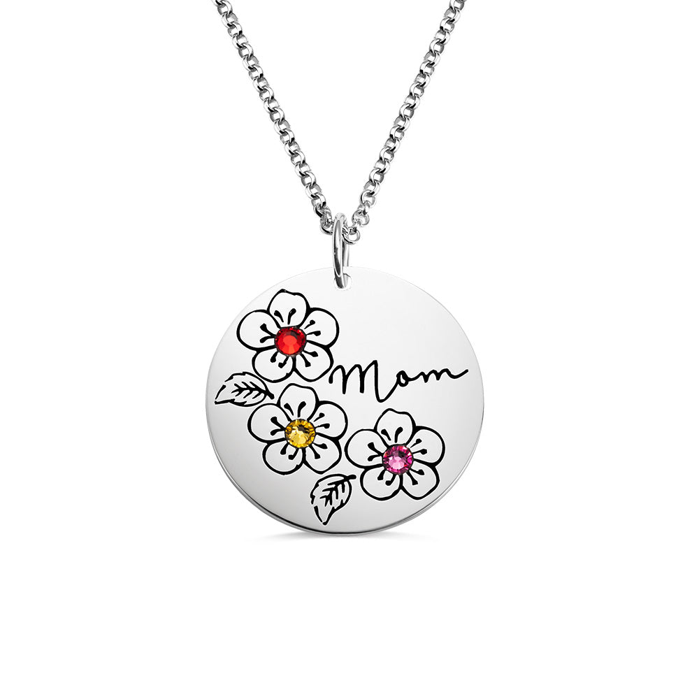 Personalized Birthstone Flower Necklace Gifts for Mother-Sterling Silver 925