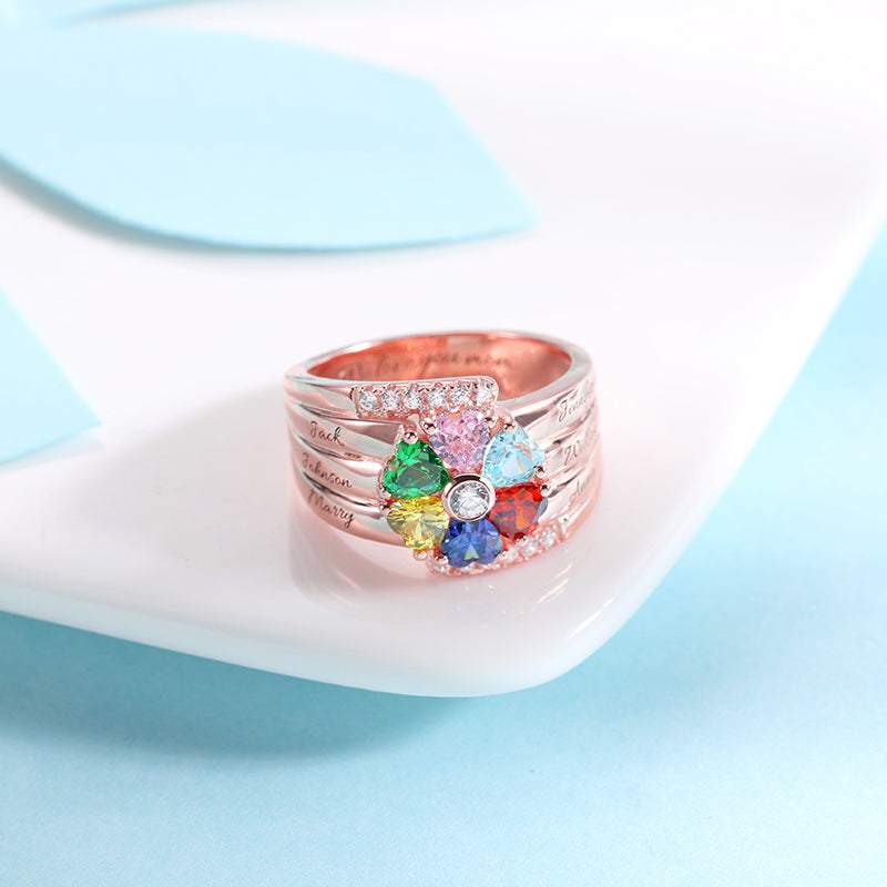 Personalized 6 Birthstone Heart Ring
