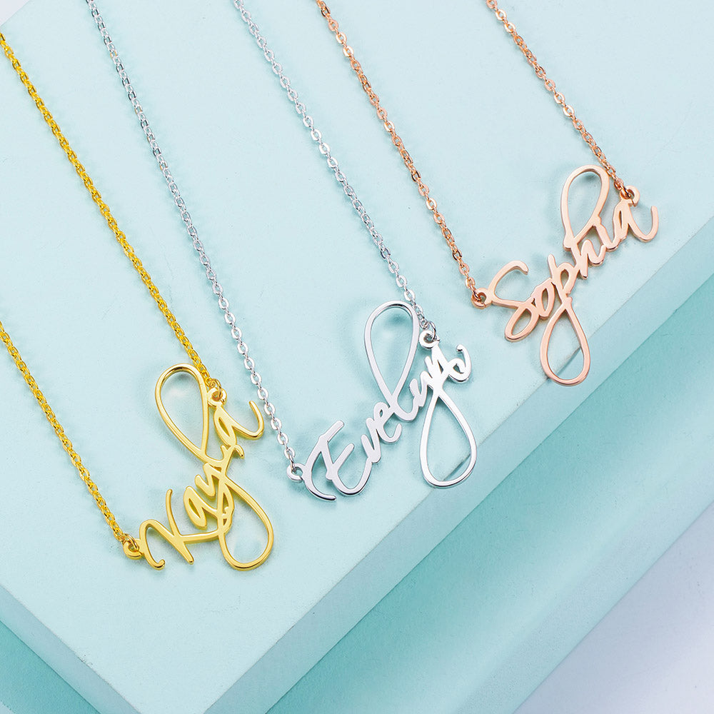 Personalized Calligraphy Name Necklace Silver