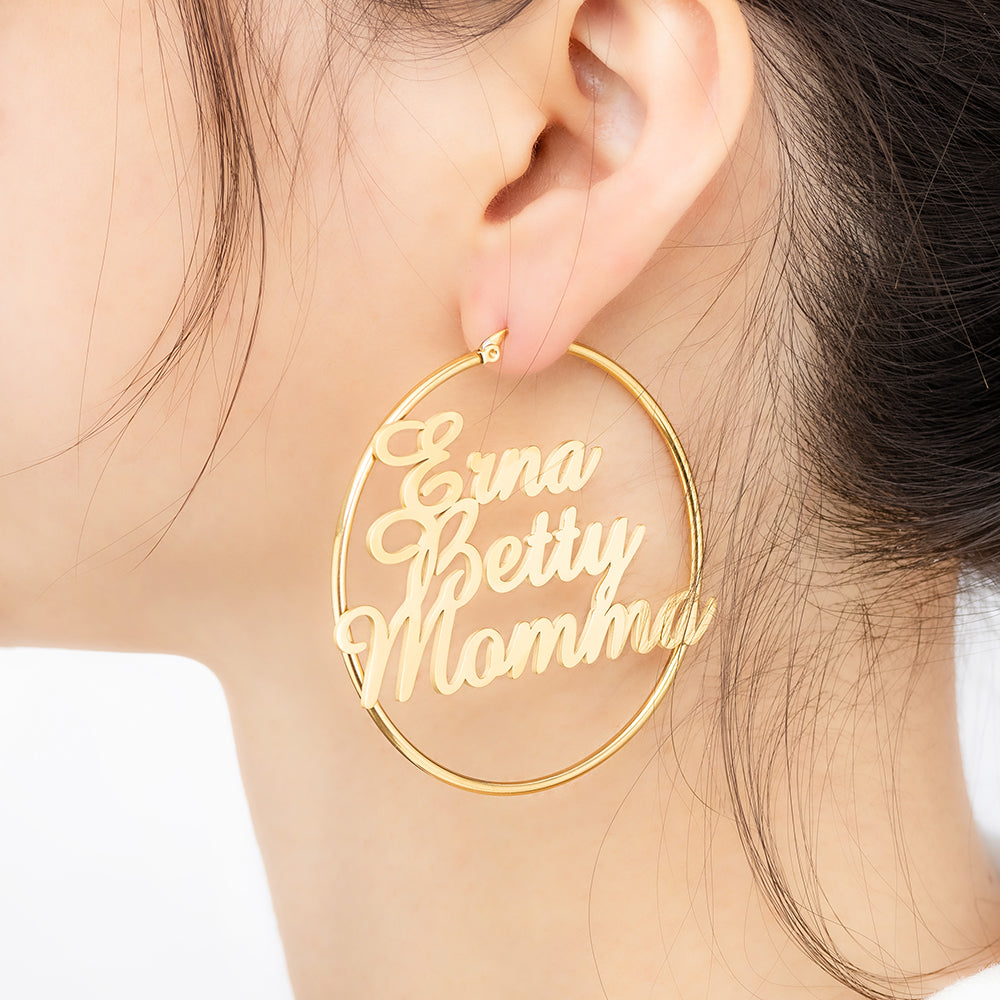 Personalized 3 Names Hoops Earring