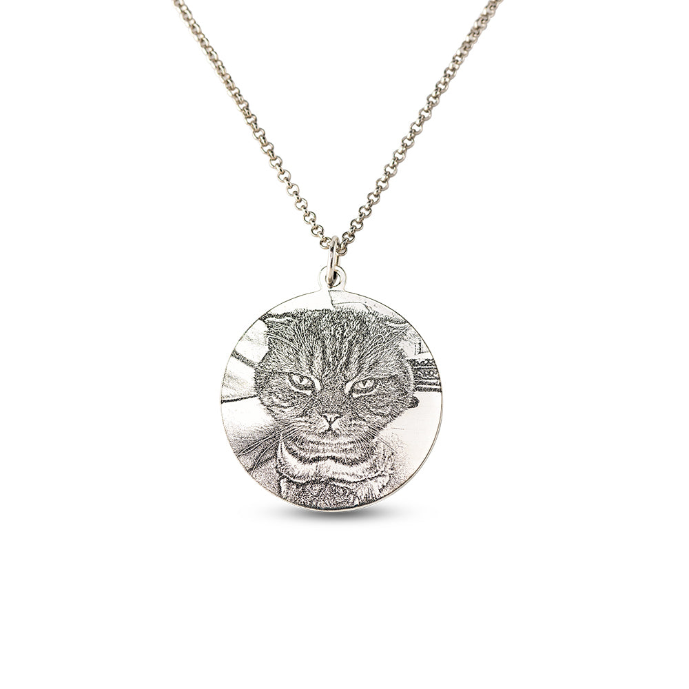 Personalized Cat Pet Photo Engraved Necklace Sterling Silver
