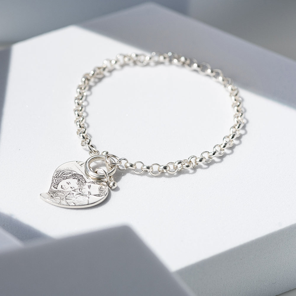 Charming Photo-Engraved Heart Bracelet