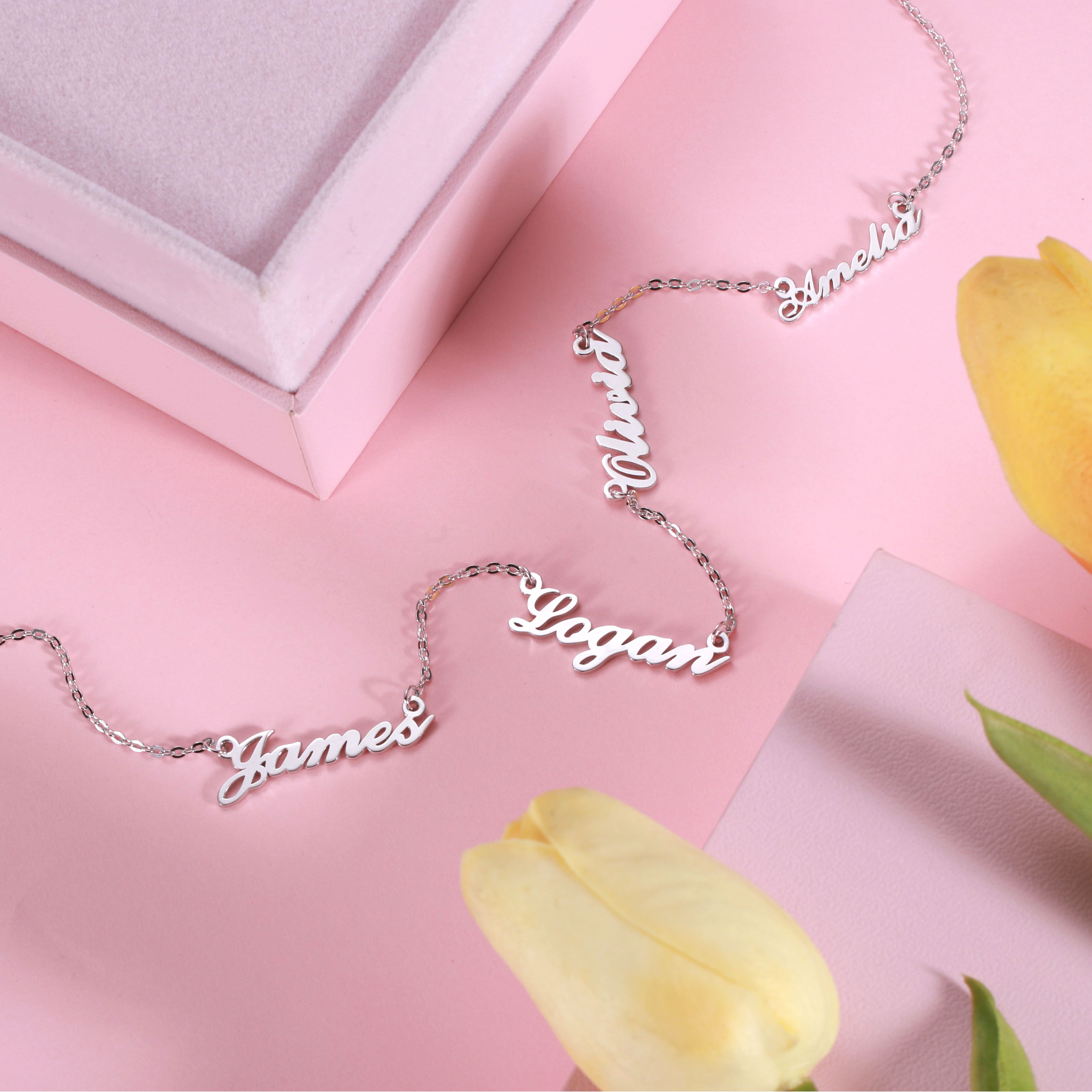 Personalized 4 Name Necklace in Sterling Silver