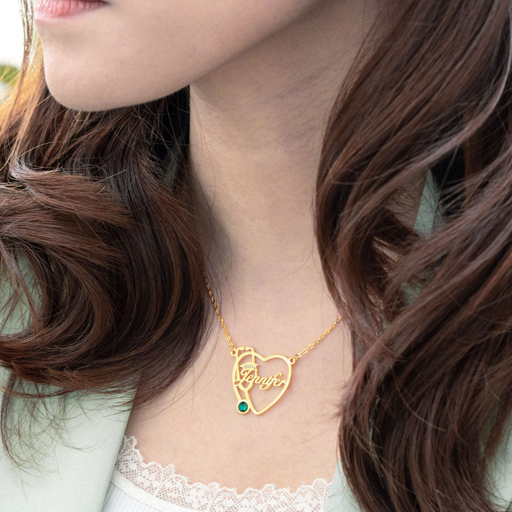 Personalized Heart Stethoscope Name Necklace Sterling Silver