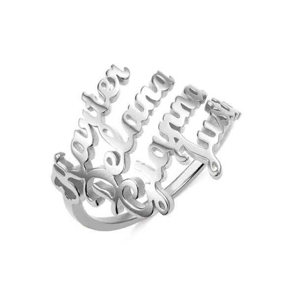Personalized 4 Names Ring in Silver