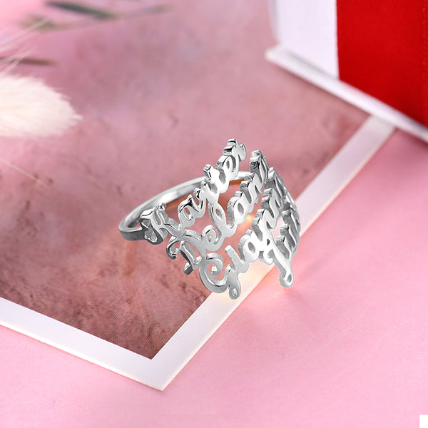 Personalized 4 Names Ring in Silver