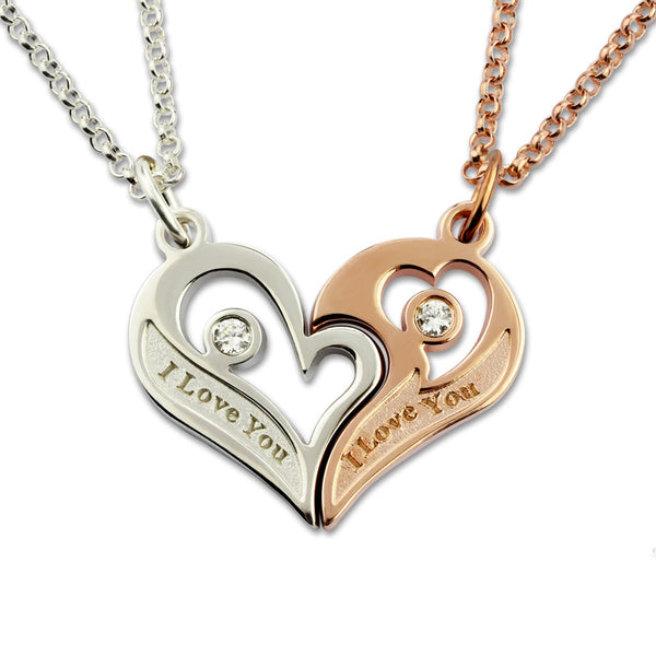 Couple's Breakable Heart Love Necklace with Birthstones Set of 2