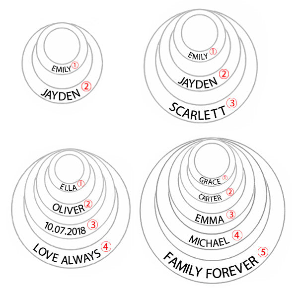 Engraved Family Stacked Circle Necklace Sterling Silver