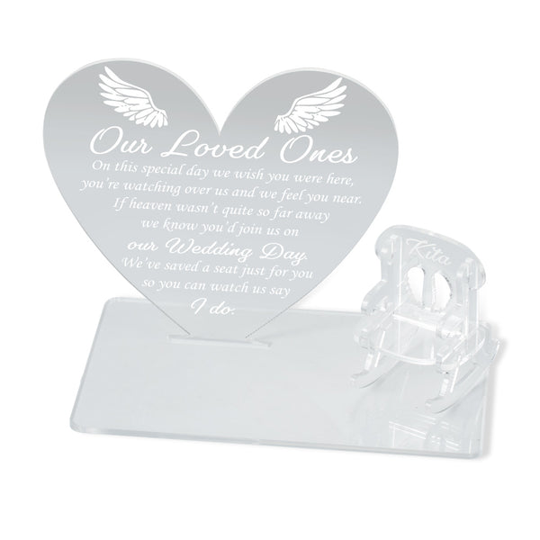 Personalized Table Top Plaque centerpiece with Empty Chairs-Acrylic