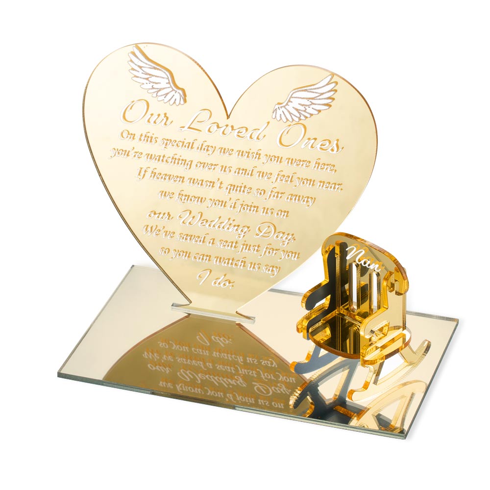 Personalized Table Top Plaque centerpiece with Empty Chairs-Acrylic