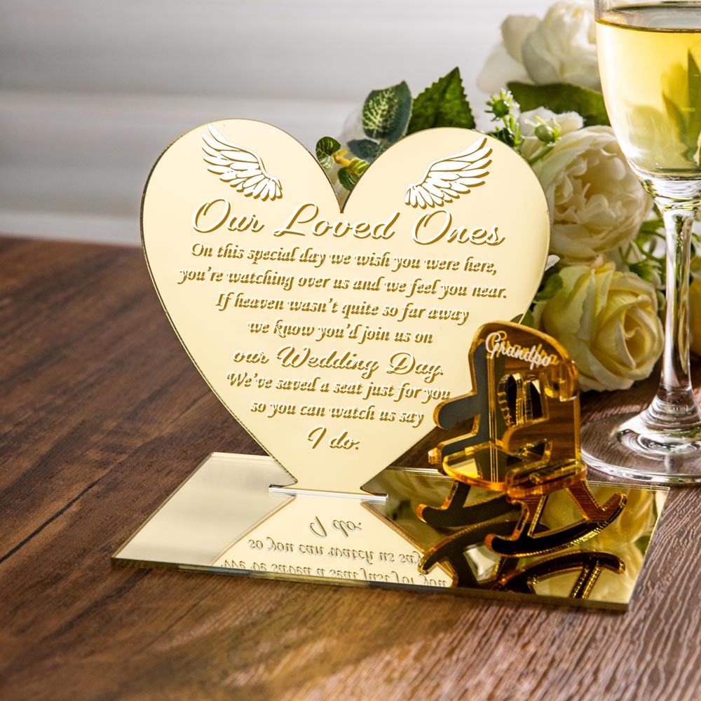 Personalized Table Top Plaque centerpiece with Empty Chairs-Acrylic