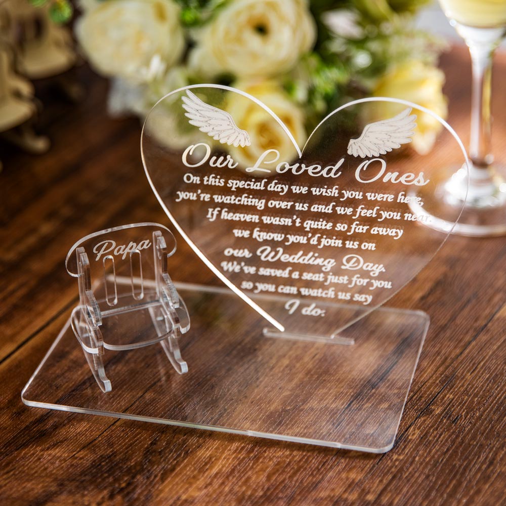 Personalized Table Top Plaque centerpiece with Empty Chairs-Acrylic
