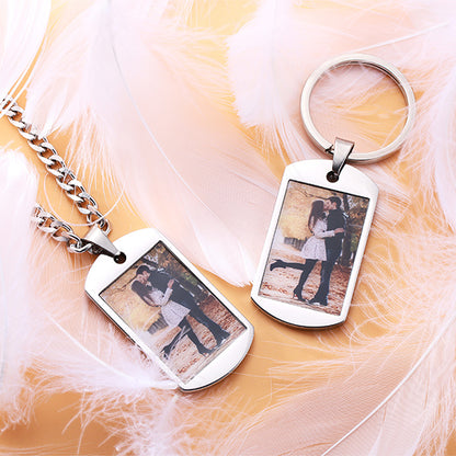Custom Stainless Steel Photo Dog Tag Necklace & Keychain