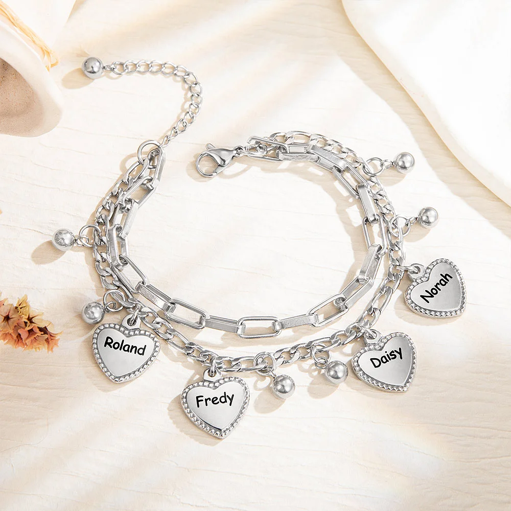 Custom Heart Charms With Double Layer Bracelet