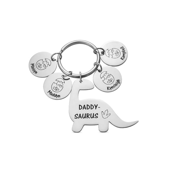Personalized Dinosaur Keychain Gift For Dad Round Style