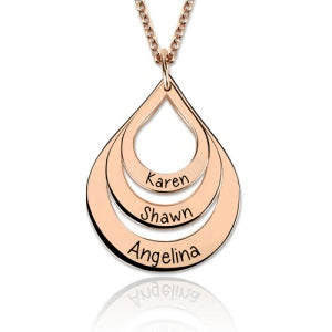 Engraved Drop Shaped 3 Names Necklace Sterling Silver
