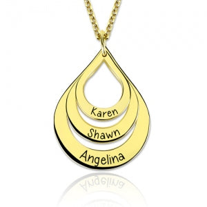 Engraved Drop Shaped 3 Names Necklace Sterling Silver