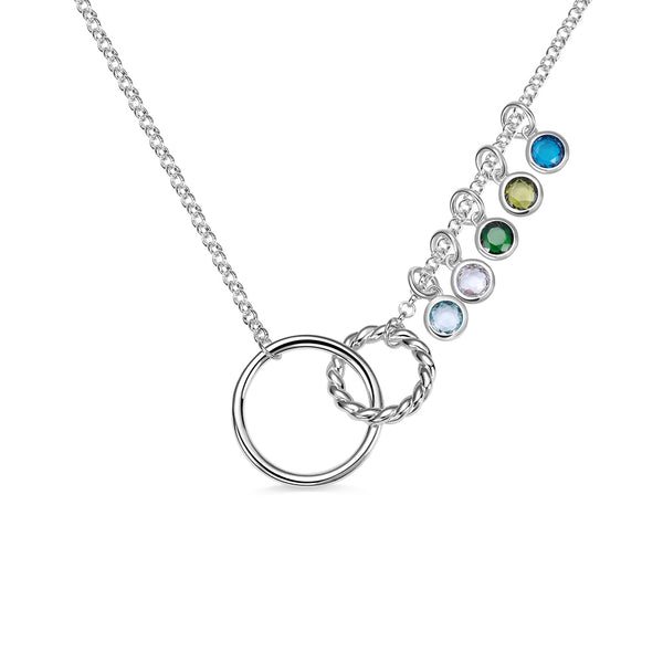 Personalized Double-ring 0~9 Birthstone Necklace Sterling Silver