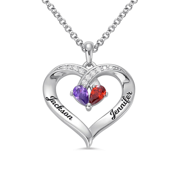 Forever Together Engraved Birthstone Necklace in Silver