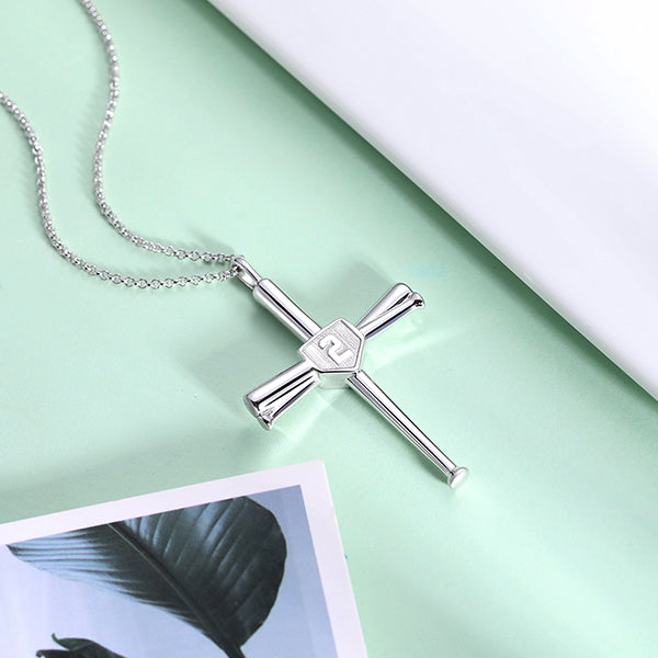 Engraved Double Side Baseball Cross Necklace