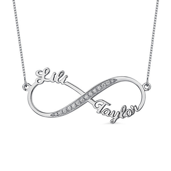 Custom Infinity 2 Names CZ Necklace Sterling Silver