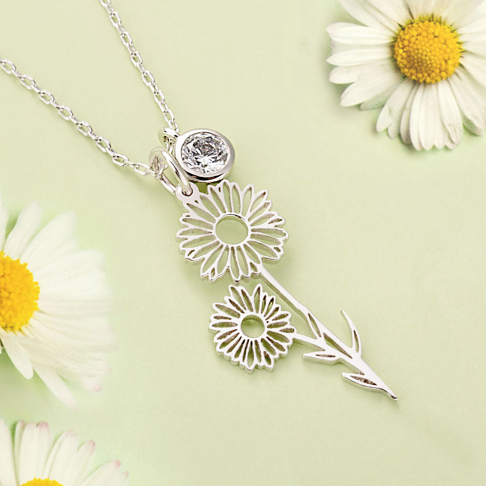 Custom Birth Flower Necklace Sterling Silver 925