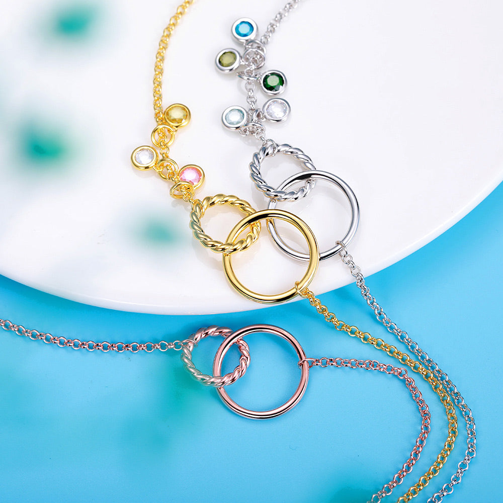 Personalized Fashion Double Ring 0~9 Birthstone Necklace