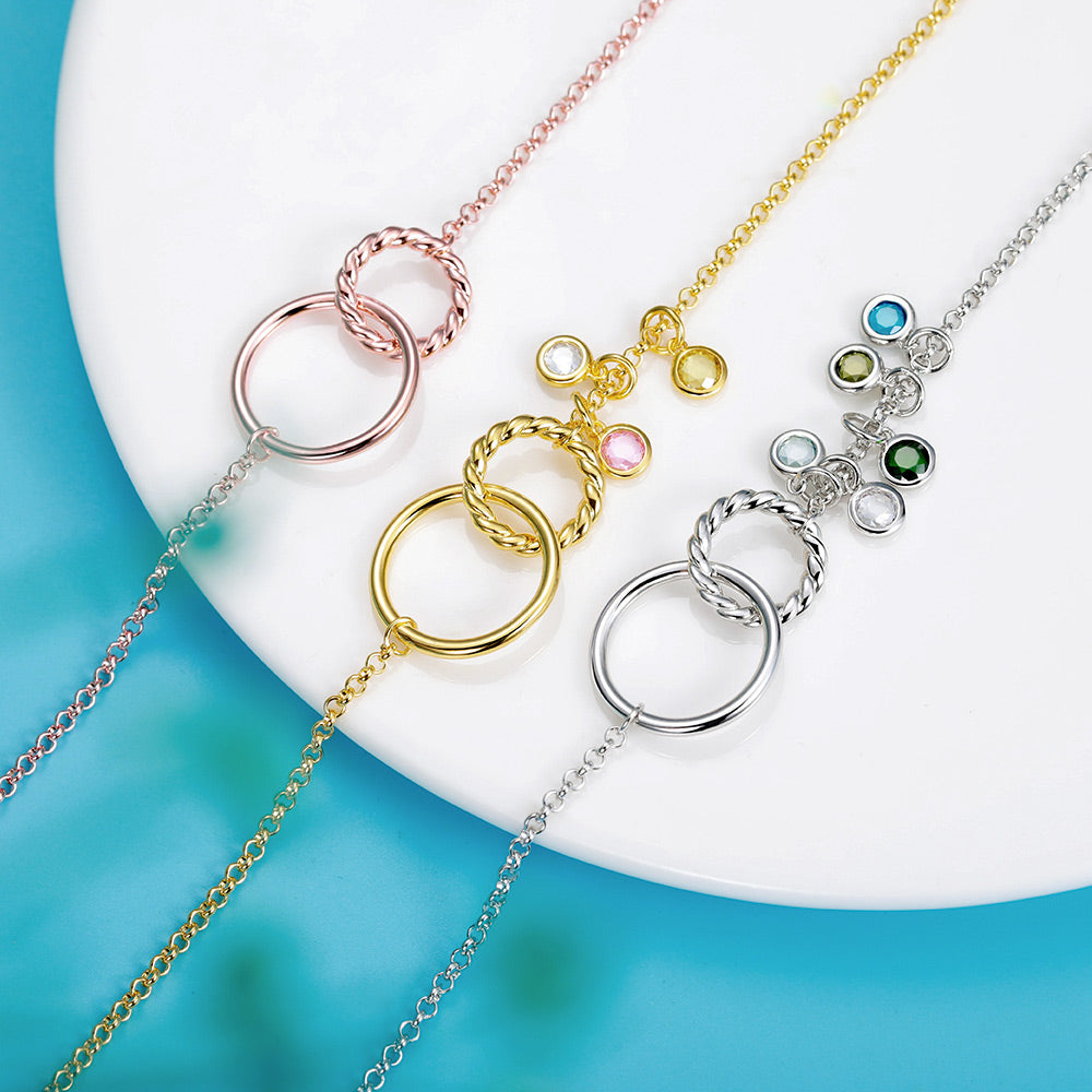 Personalized Fashion Double Ring 0~9 Birthstone Necklace