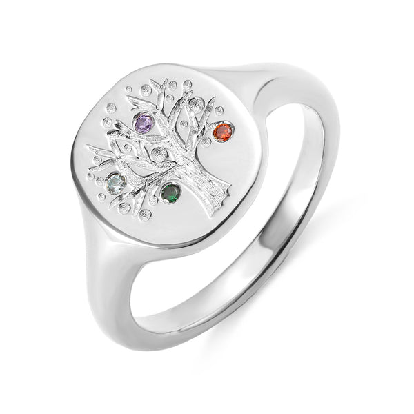 Personalized Family Tree Birthstone Signet Ring