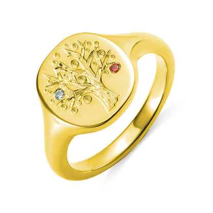 Personalized Family Tree Birthstone Signet Ring